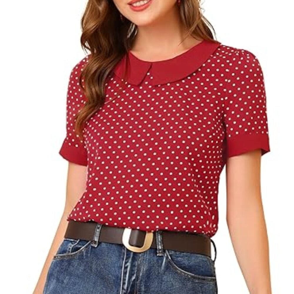 Women's Peter Pan Collar Shirt Vintage 1950s‎ Polka Dots Blouse